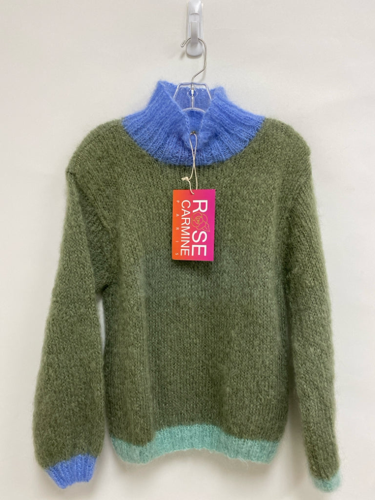 NWT Size S Light Blue Olive Green Mock Neck Ladies Sweater