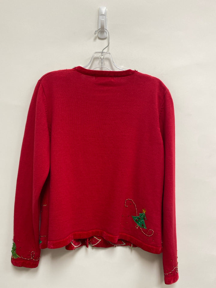 Jack B. Quick Size L Red Green Trees Button Up Ladies Sweater