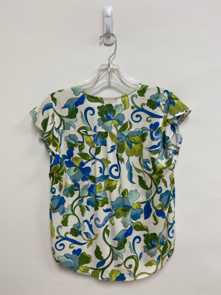 VINCE CAMUTO Size SP Cream/Blue Green Floral Sleeveless Petite Top