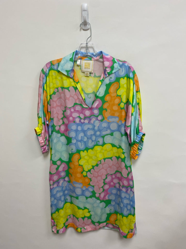 EMILY McCARTHY Size XS Pink/Green Blue/Multi Abstract 3/4 Sleeve Ladies Dress