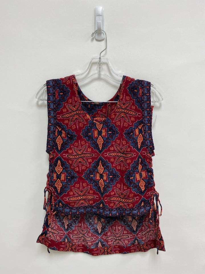 Free People Size 2 Red Navy/Yellow Print Sleeveless Ladies 2pc Shorts
