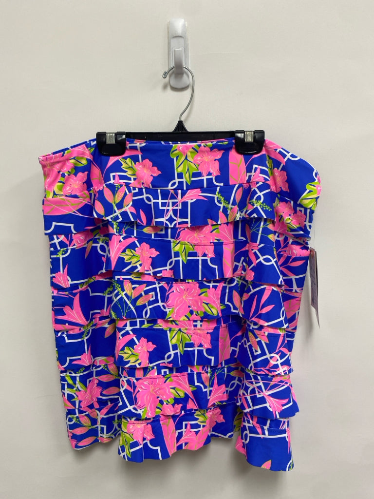 NWT LuLu-B Size XL Neon Blue Pink/White Flowers Tiered Ladies Skort