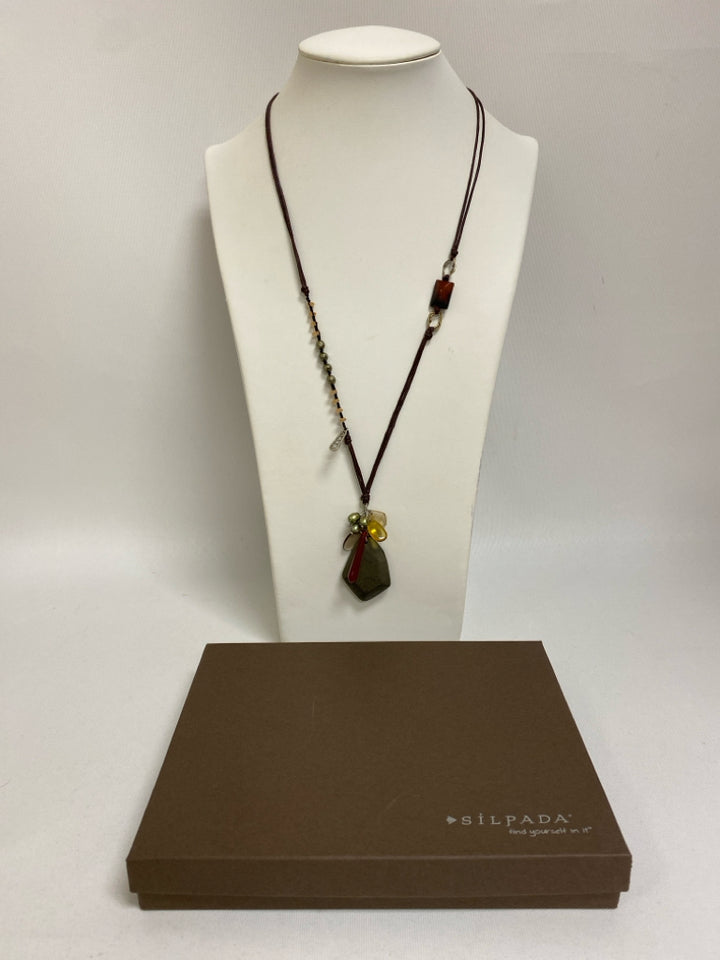 NEW/BOX Silver Brass Stones Necklace
