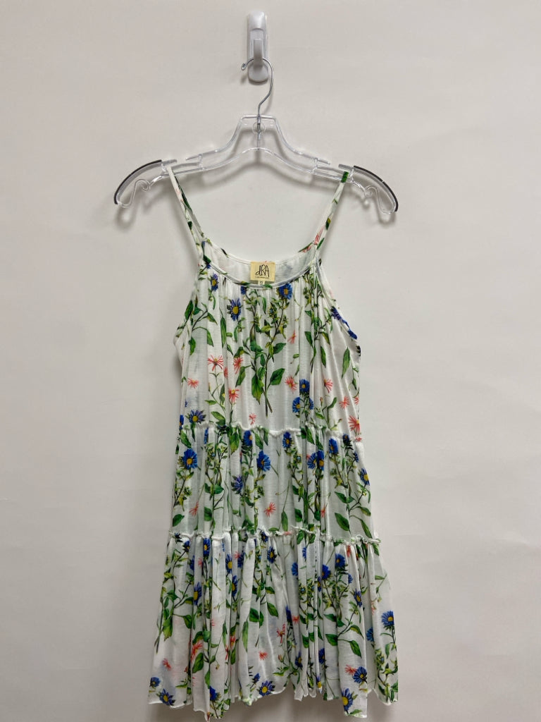DRA LOS ANGELES Size XS White Green/Multi Flowers Sleeveless Ladies Dress