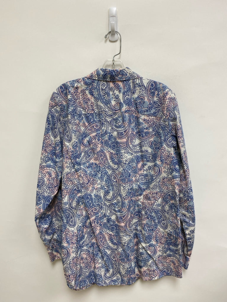 Orvis Size 16 White Blue/Pink Paisley Button Up Plus Size Top