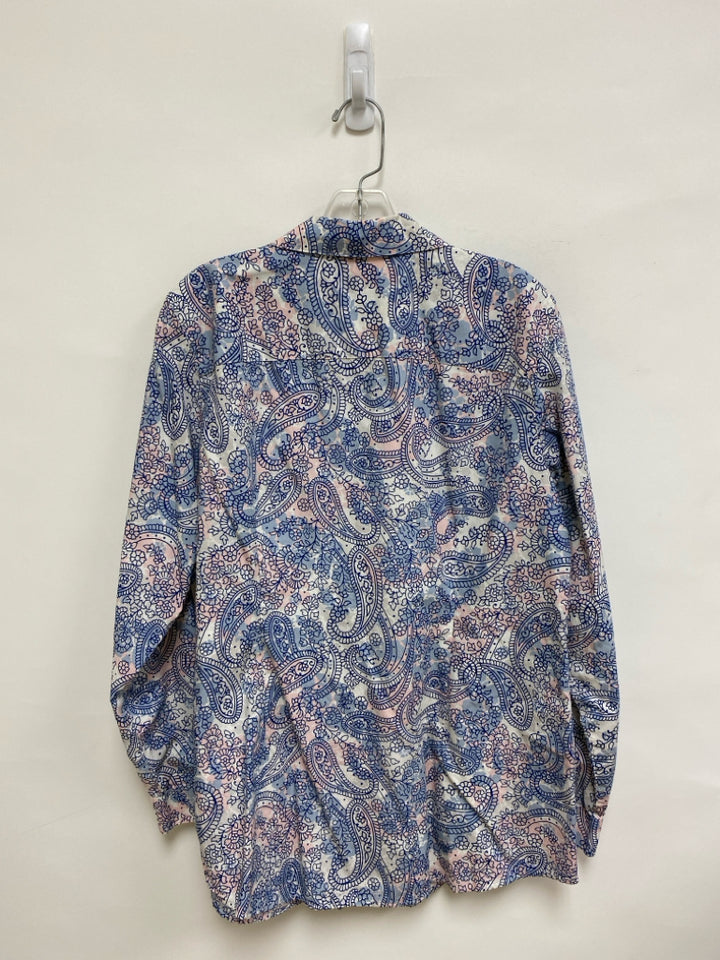 Orvis Size 16 White Blue/Pink Paisley Button Up Plus Size Top