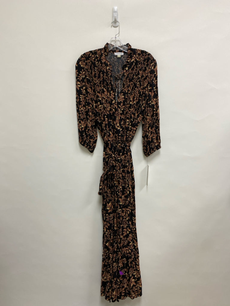 NWT Calvin Klein  SIZE  14W Black Brown/Tan Floral Plus Size Dress