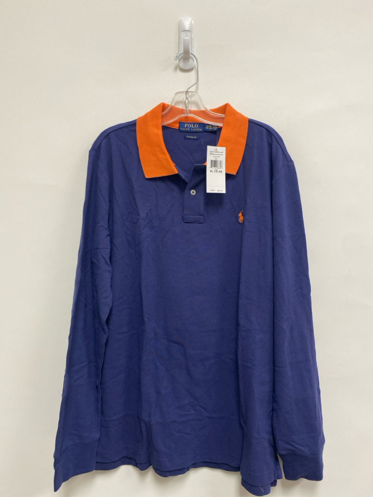 NWT Polo SIZE 18/20 Navy Orange Long Sleeve Boy&