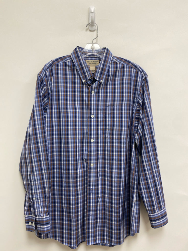 Duluth Trading Size L Blue/White Black/Tan Plaid Men&
