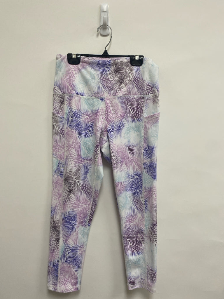 Gaiam Size M White Blue/Lavender Leaves Athletic Leggings