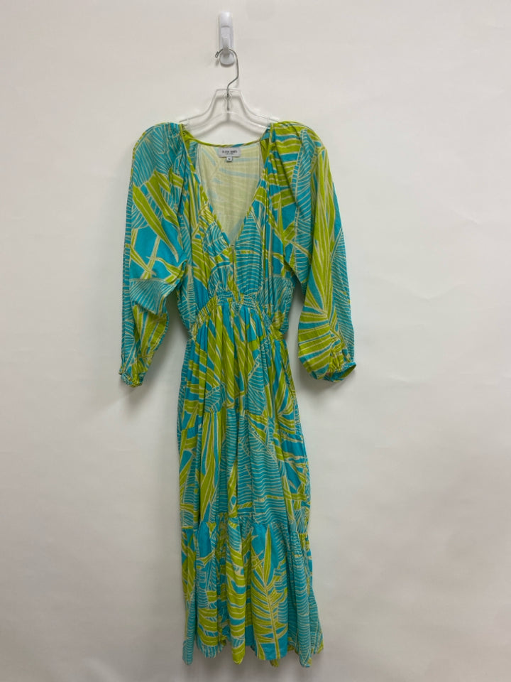 OLIVIA JAMES Size M Blue Green Leaves Ladies Dress