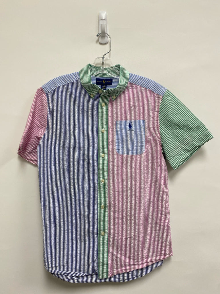 Ralph Lauren SIZE 14/16 Blue Green/Pink Stripe Button Down Boy&
