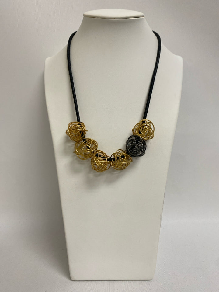Gold Color Black Ball Necklace