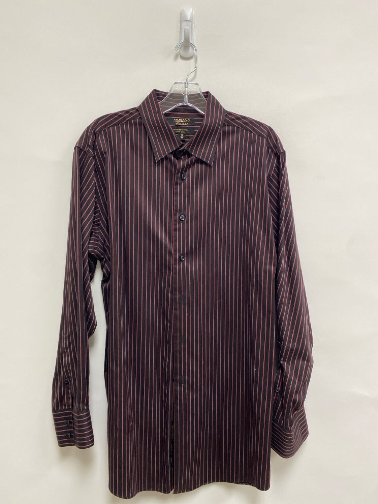 Murano Size L Espresso Red Pinstripe Button Up Men&