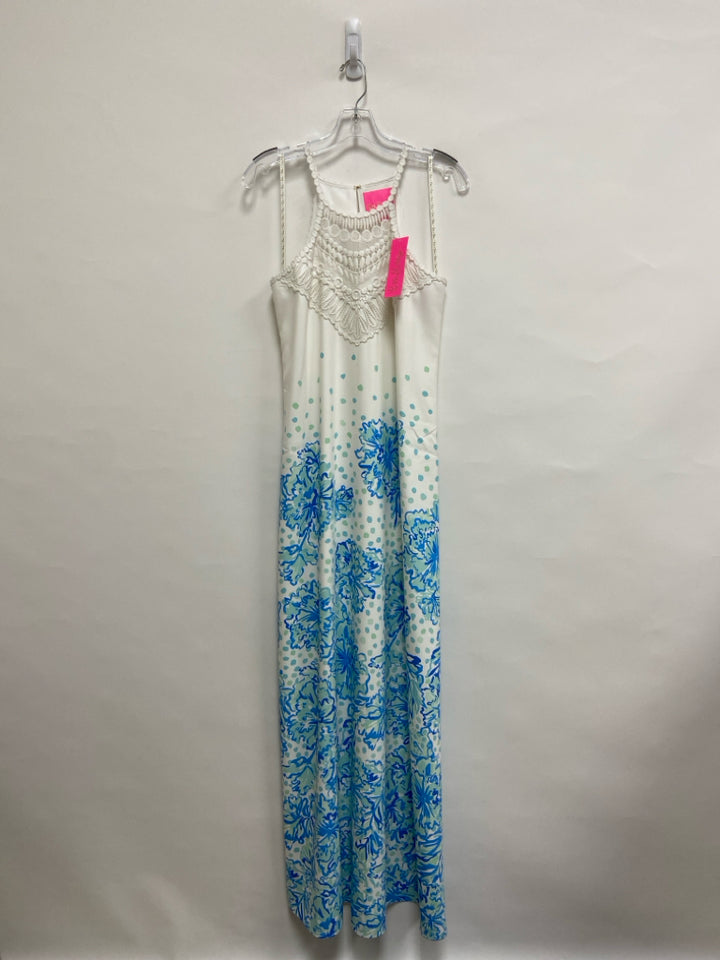 NWT LILLY PULITZER Size 2 White Aqua/Blue Lace Maxi Ladies Dress
