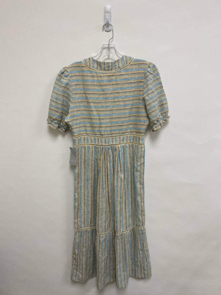 NWT Size M Beige/Aqua Navy/Yellow Stripes V Neck Ladies Dress