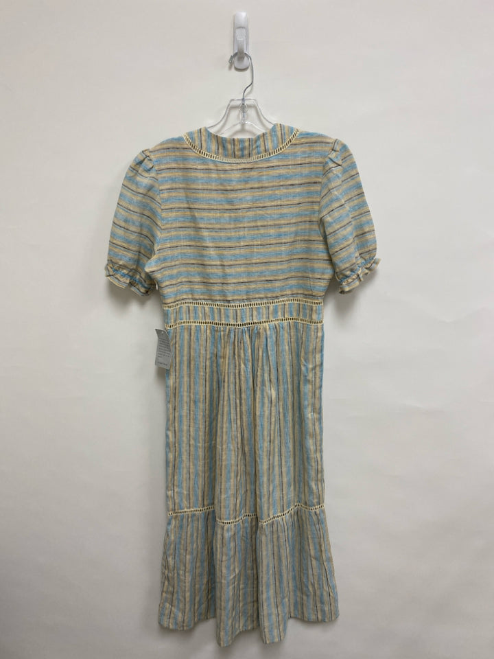 NWT Size M Beige/Aqua Navy/Yellow Stripes V Neck Ladies Dress