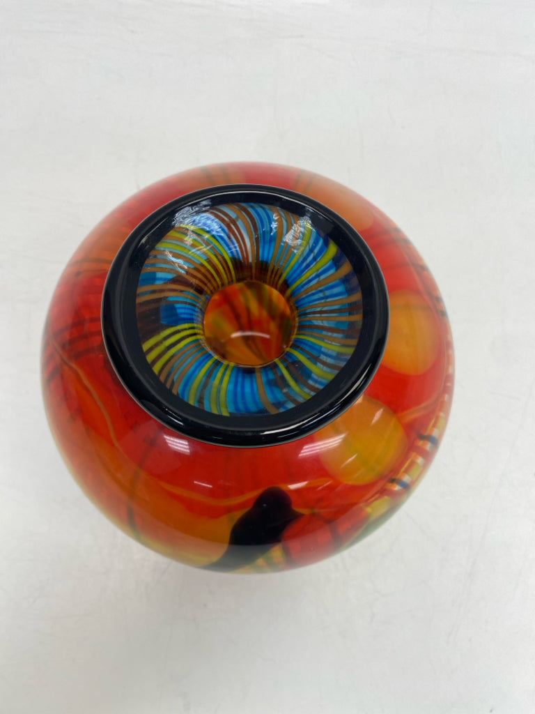 Red/Gold Blue/Multi Abstract Glass Vase