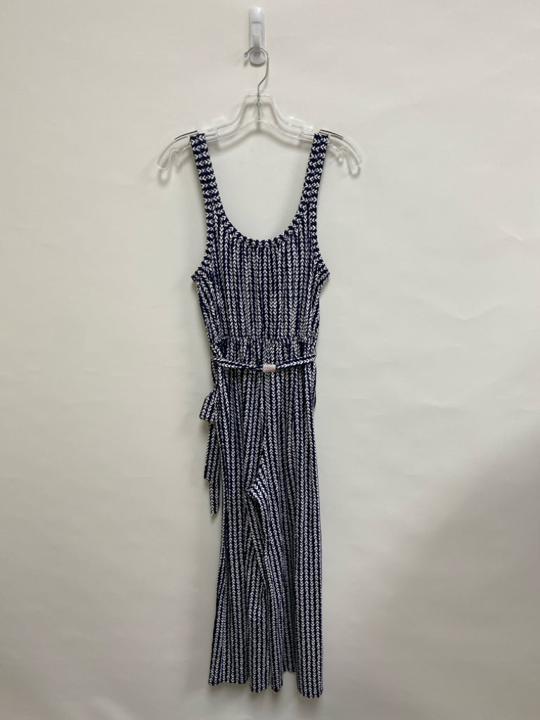 NWT LOFT Size MP Navy White Zig Zag Sleeveless Petite Jumpsuit