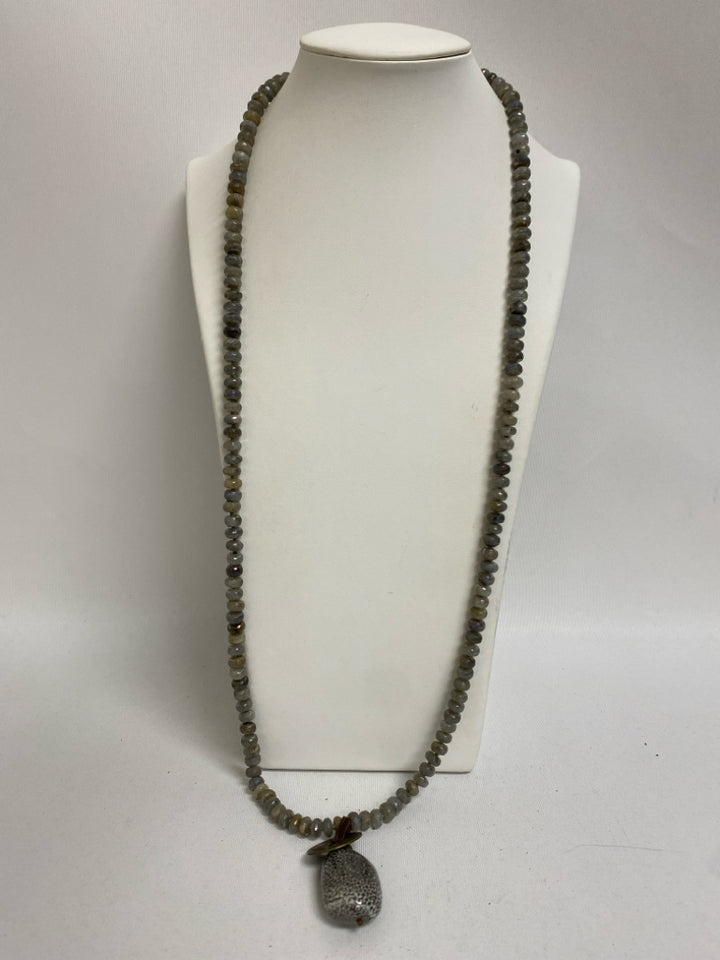 Gray/White Iridescent Coin Necklace