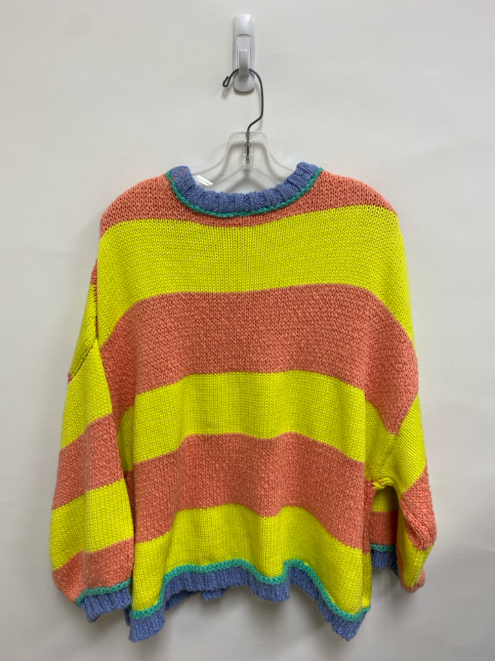 NWT Free People Size S Orange Yellow Striped Cable Knit Ladies Sweater