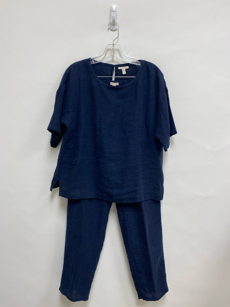 Eileen Fisher Size S Navy/Black Checkered Linen Ladies 2pc Pant Set