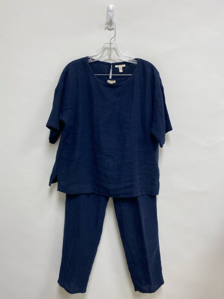 Eileen Fisher Size S Navy/Black Checkered Linen Ladies 2pc Pant Set
