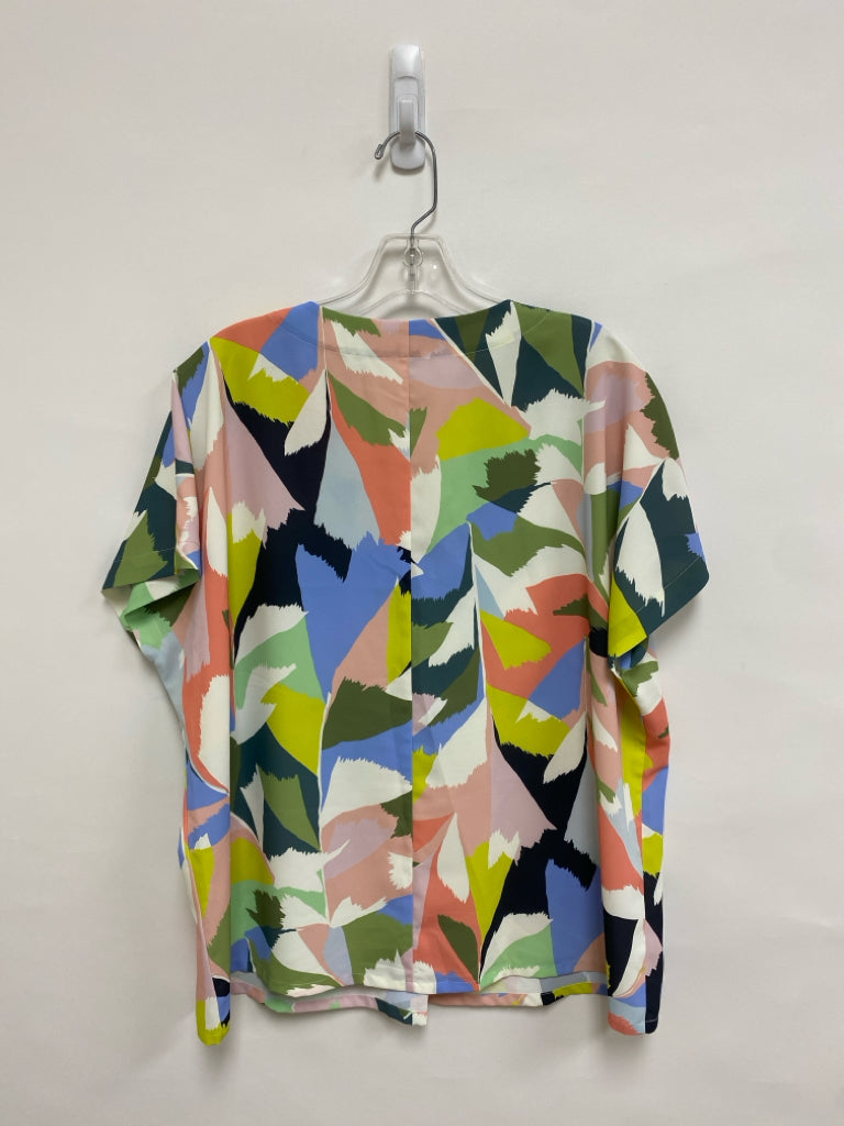 Crosby Size M Yellow/Blue Sage/Multi Abstract V Neck Ladies Top