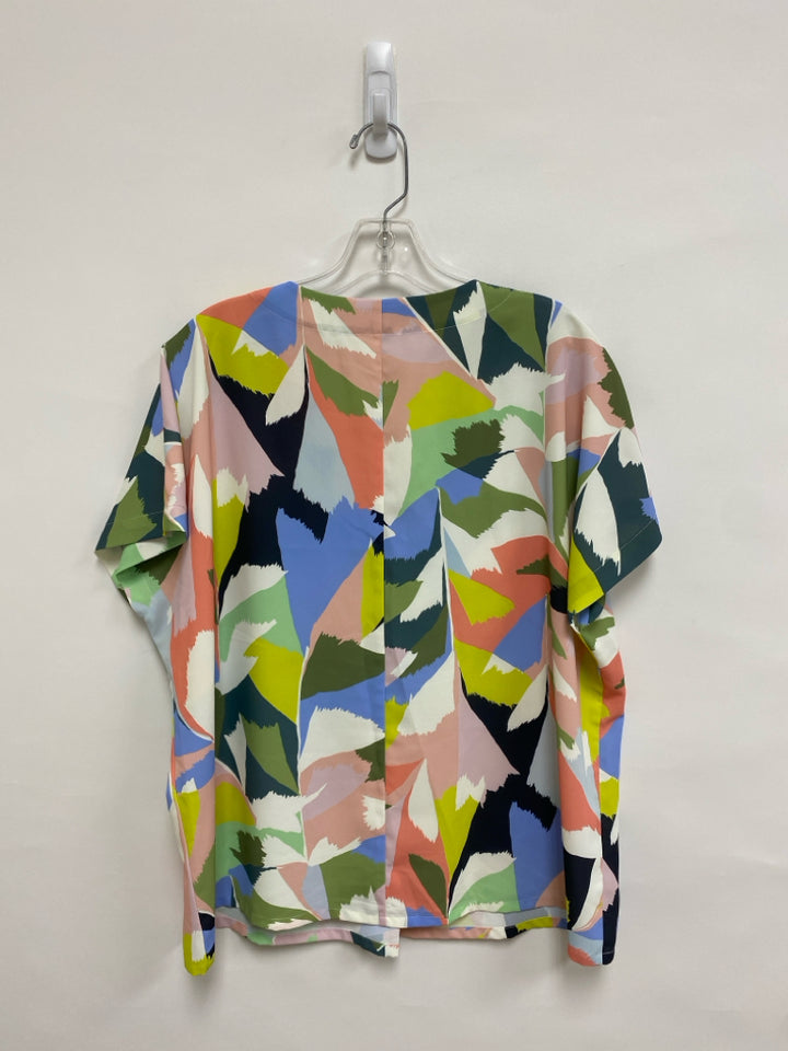 Crosby Size M Yellow/Blue Sage/Multi Abstract V Neck Ladies Top