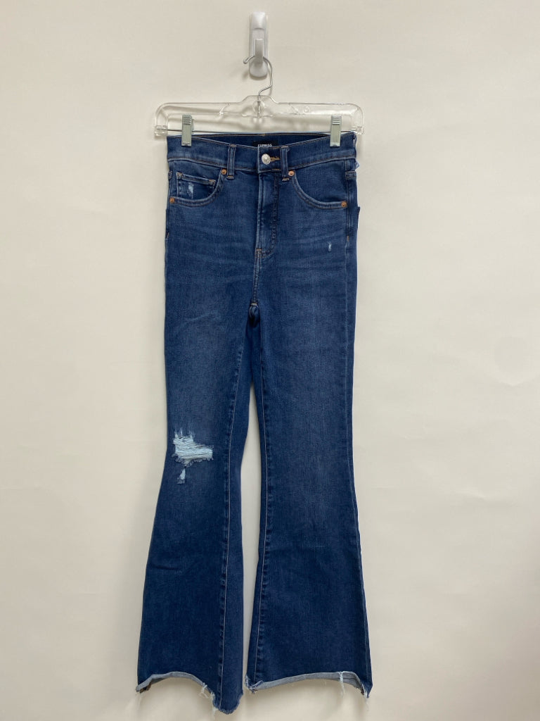 Express Size 00S Blue Distressed Flared Ladies Jeans