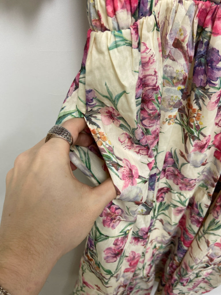 BALTIC BORN Size L Cream/Green Pink/Purple Floral Short Sleeve Ladies Dress