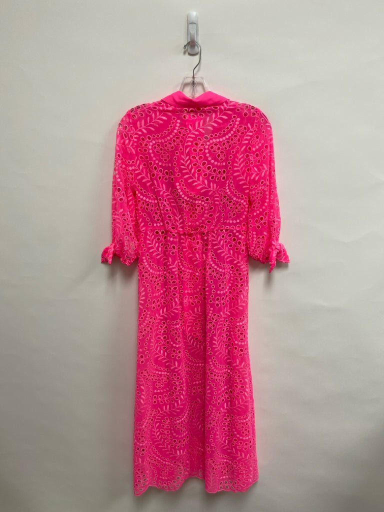 NWT LILLY PULITZER Size 00 Neon Pink Button Up Eyelet Ladies Dress