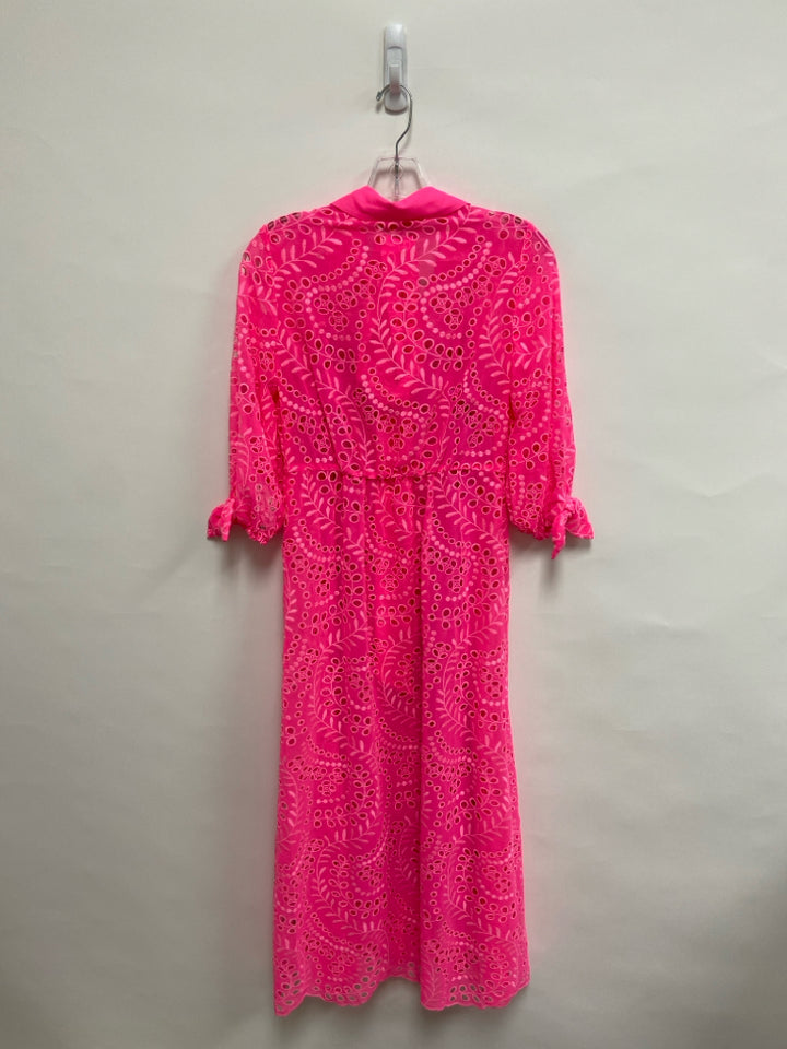 NWT LILLY PULITZER Size 00 Neon Pink Button Up Eyelet Ladies Dress