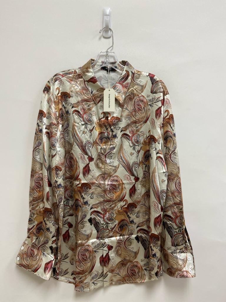 NWT Size L Cream/Brown Burgundy/Black Abstract Men&