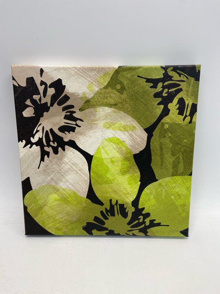 Lime Green Black/White Flowers Canvas Art