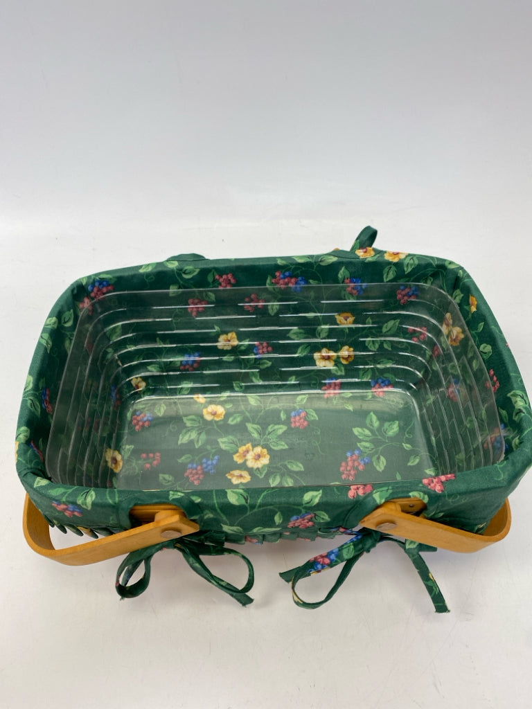 Longaberger Brown Green/Multi Flowers Wood Basket