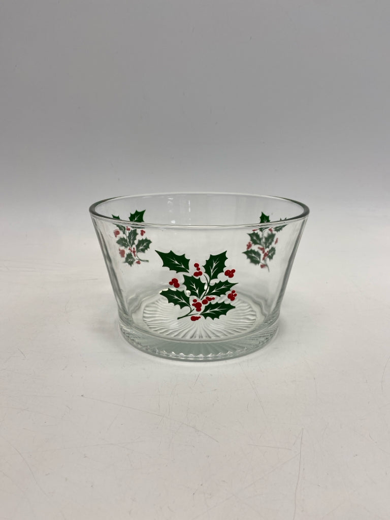 Clear Green/Red Holly Berries Glass Christmas