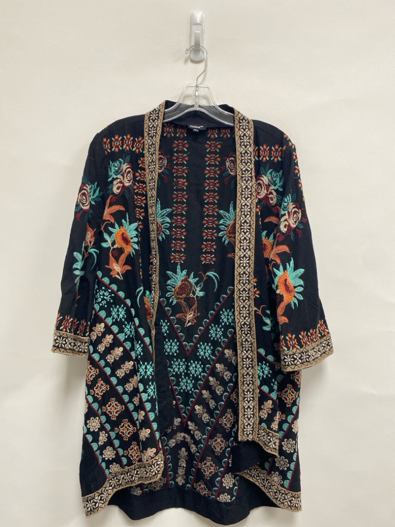 Tolani Size M Black Aqua/Coral Embroidered Ladies Kimono