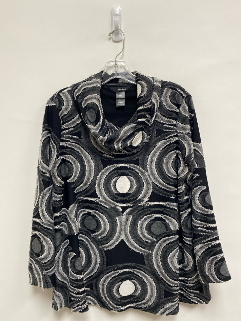 Ali Miles Size LP Black White/Gray Texture Cowl Neck Petite Top