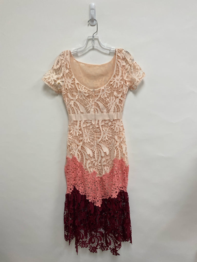 Size 1 Peach/Coral Burgundy Lace Ladies Dress