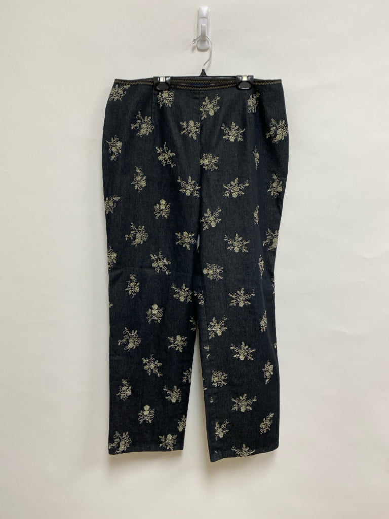 Ann Taylor Size 14 Charcoal Cream Embroidered Ladies Pants