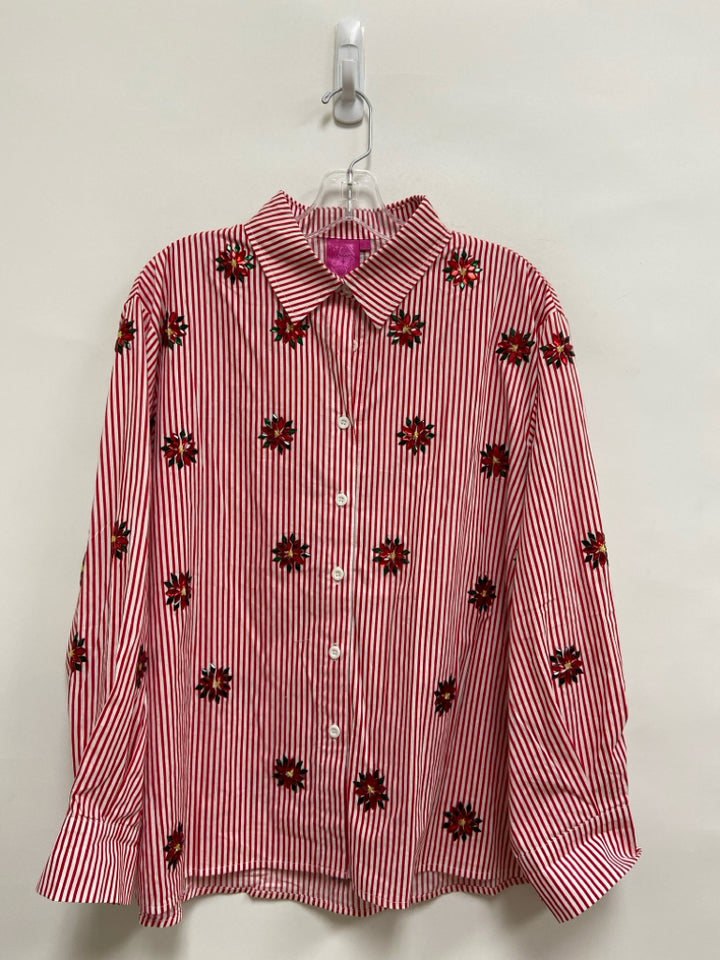 Queen Of Sparkles Size S Red/White Stripes Long Sleeve Ladies Top