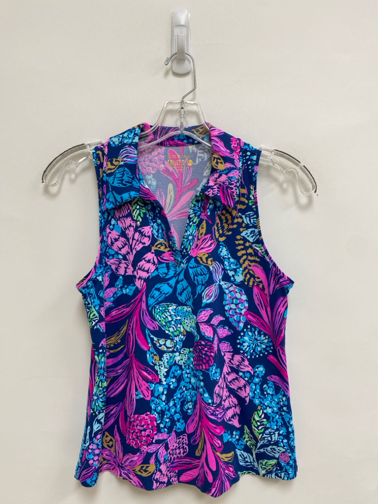 LILLY PULITZER Size XS Navy/Pink Turquoise/Multi Floral Sleeveless Ladies Top