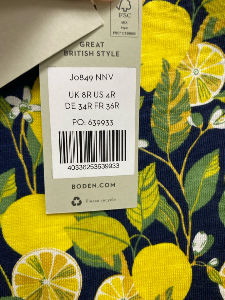 NWT Boden Size 8R Yellow Green/Navy Lemons Ladies Dress
