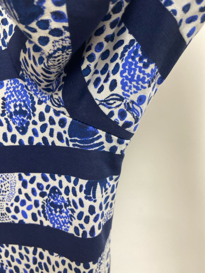 LILLY PULITZER Size L Navy/Blue White Shells Puff Sleeve Ladies Dress