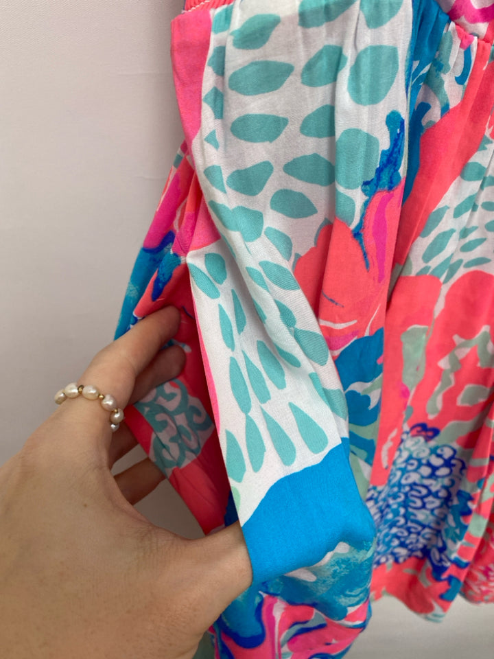 LILLY PULITZER Size 12 Pink/White Blue/Aqua Sleeveless Ladies Dress