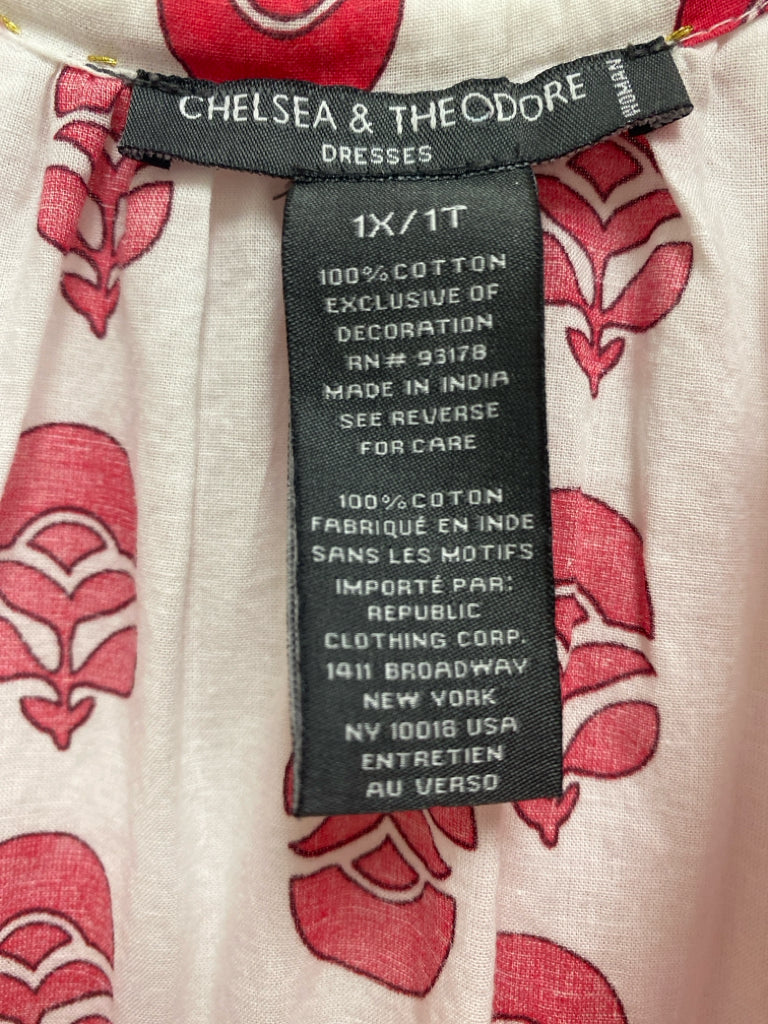 Chelsea &amp; Theodore  SIZE  1X White Pink Print Sleeveless Plus Size Dress