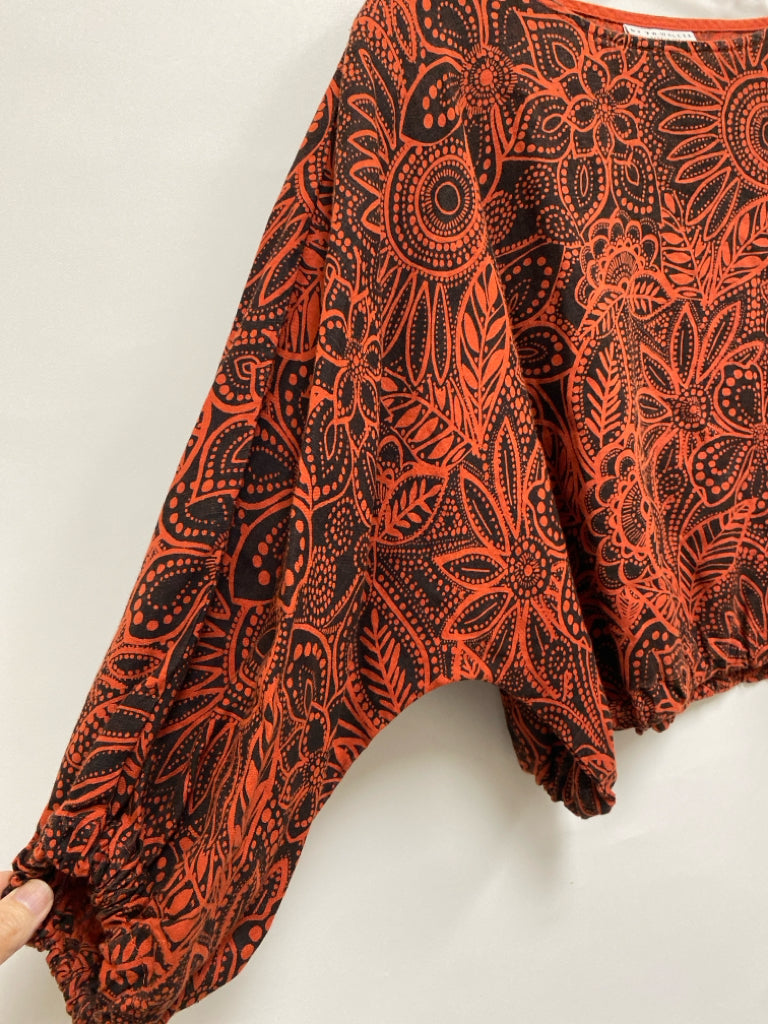 Bryn Walker Size XS Orange Black Floral Linen Ladies Top