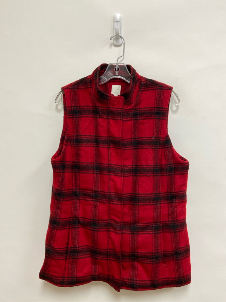 J Jill Size M Red/Black Plaid Wool Blend Ladies Vest