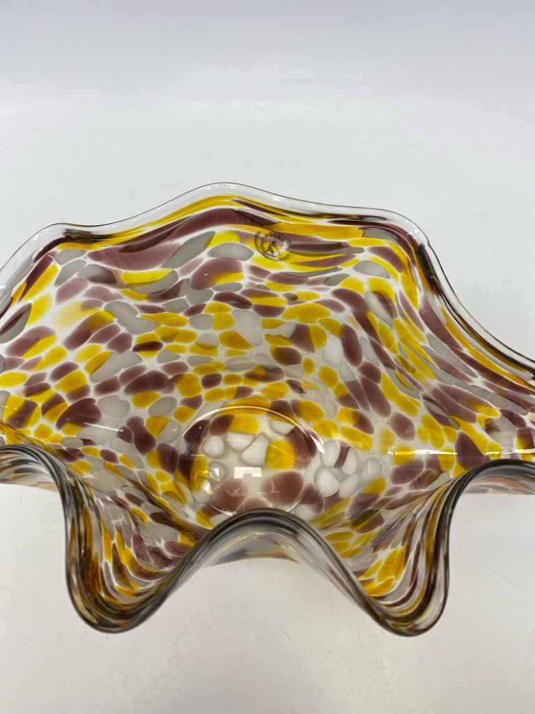 Gold/Clear Purple/White Speckles Glass Vase